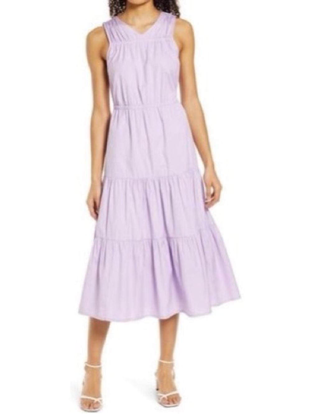 Halogen Lavender Sleeveless Tiered Midi Dress
